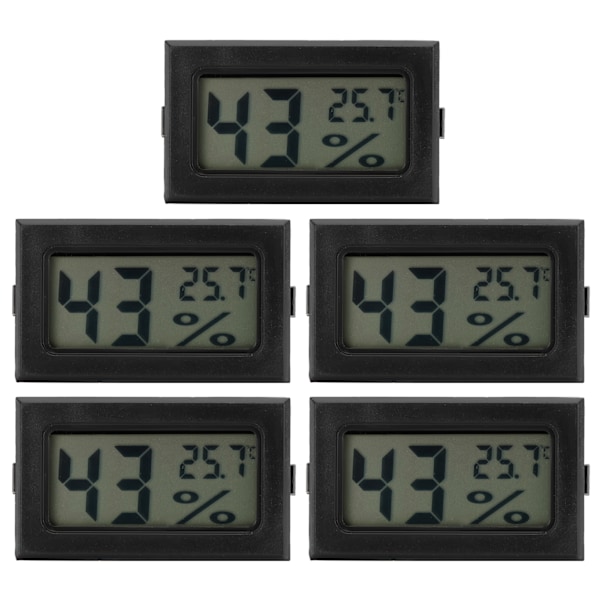 5 stk. LCD termometer hygrometer mini indendørs hjem desktop temperatur fugtighedsmåler sort