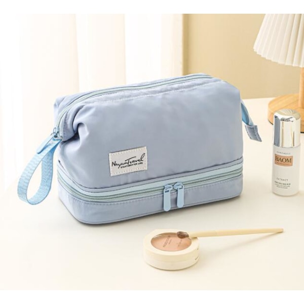 GroupM Enkel dobbeltlags kosmetiktaske med stor kapacitet bærbar vaskepose (stor blå)