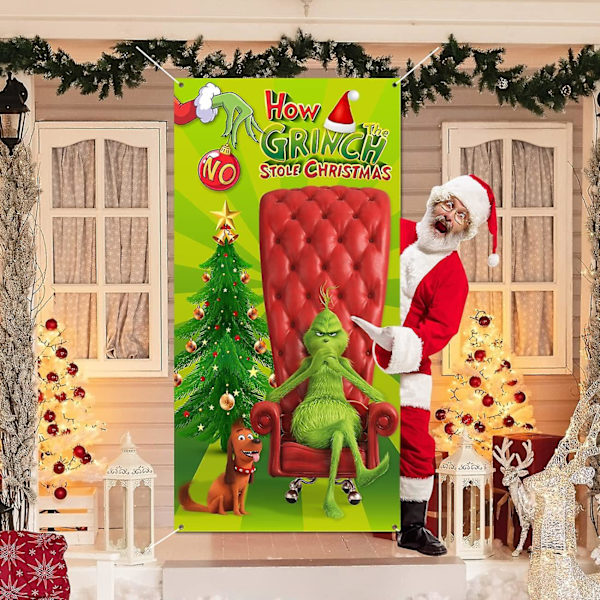Juledekorasjoner til døren, Grinch juledekorasjoner Grinch dørdekorasjoner grønn bakgrunn