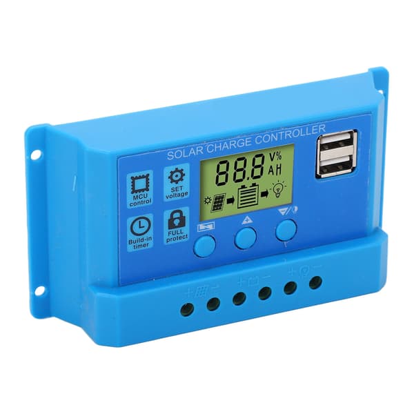 Solar Charge Controller PWM LCD-skærm Parameter Justerbar 2 USB Solar Charge Regulator Blå 12V 24V