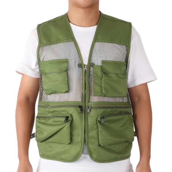 Militær Vest Slidstærk Åndbar Multi Lomme Mesh Fiskevest til Udendørs Aktiviteter XXL Militærgrøn