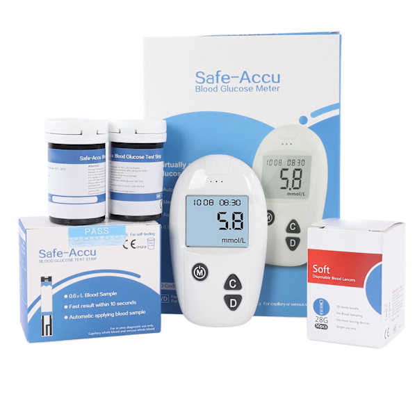 Blodsockermätare Kit 50 st Testremsor 50 st Lancetter Automatisk Blodsockermätare med Lancettstift Typ 2 (mmol/L)