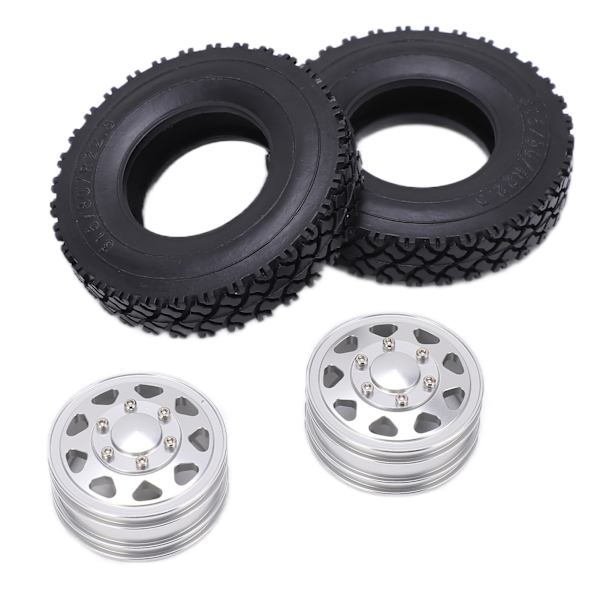 2 kpl Metalliseos Etunapa Kumirenkailla Tamiya 1/14 RC Perävaunu Traktori Kuorma-auto Auto Hopea
