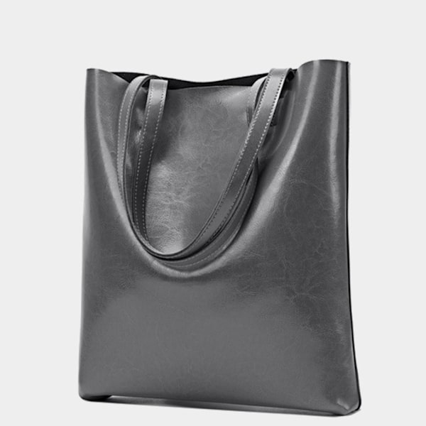 Mørkegrå kveskinnstotebag Stilig allsidig skulderbag 32x6x36cm Ideell for vår og sommer dark gray About 32*6*36cm