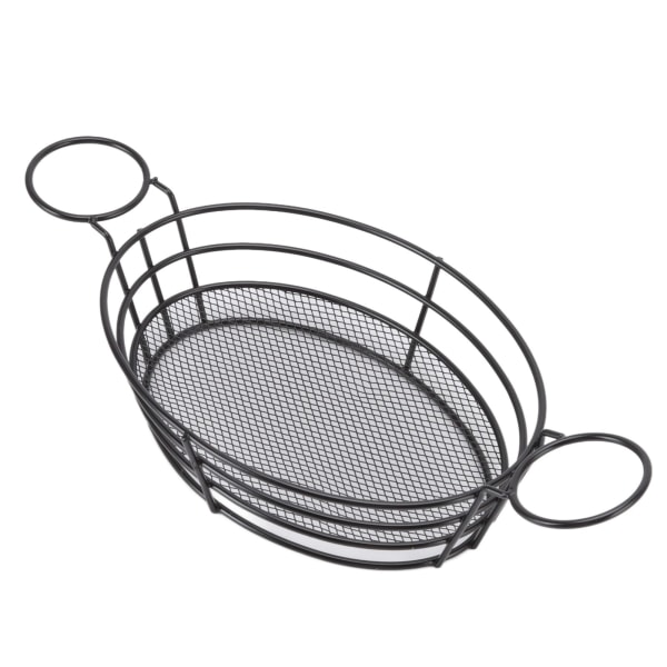 Fritøsekurv i rustfritt stål 304, enkel stil, enkel rengjøring, lett netting, snackplate for restaurant, oval form med håndtak