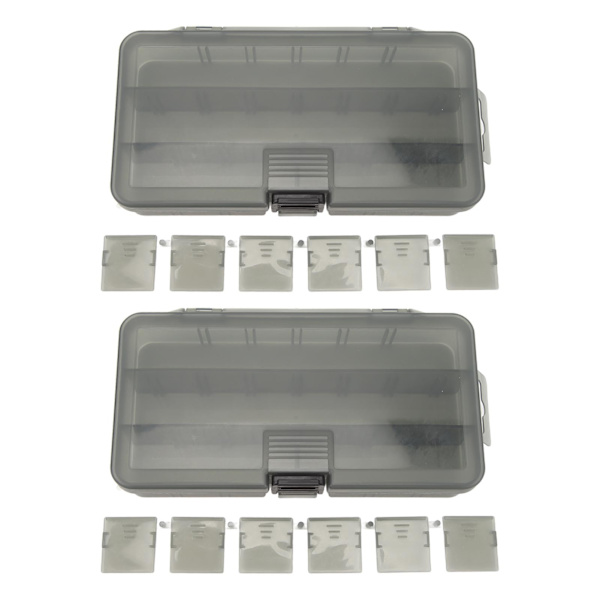 2 stk. Fiskegrejs tilbehørsboks Mørk Farve Transparent Synlig Plastik 4 Rum med Skillevægge Fiskeboks Organizer til Fiskeagn Kroge