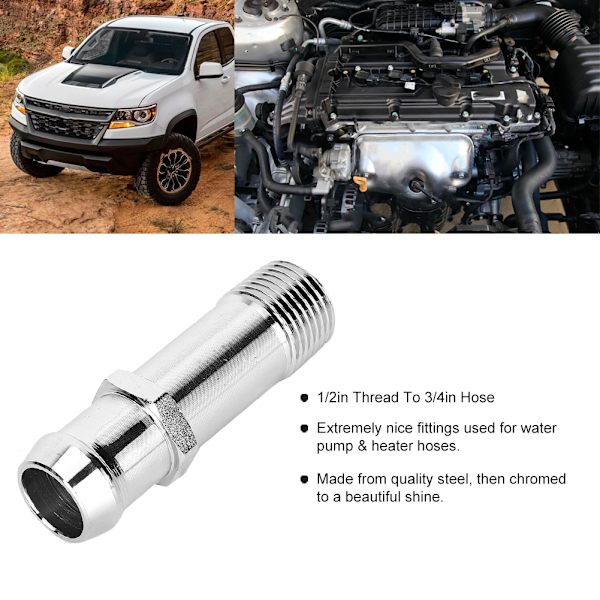 Forkromet stål vandpumpe fitting varmelegeme slange 1/2in NPT til 3/4in Barb SBC BBC Passer til Chevrolet
