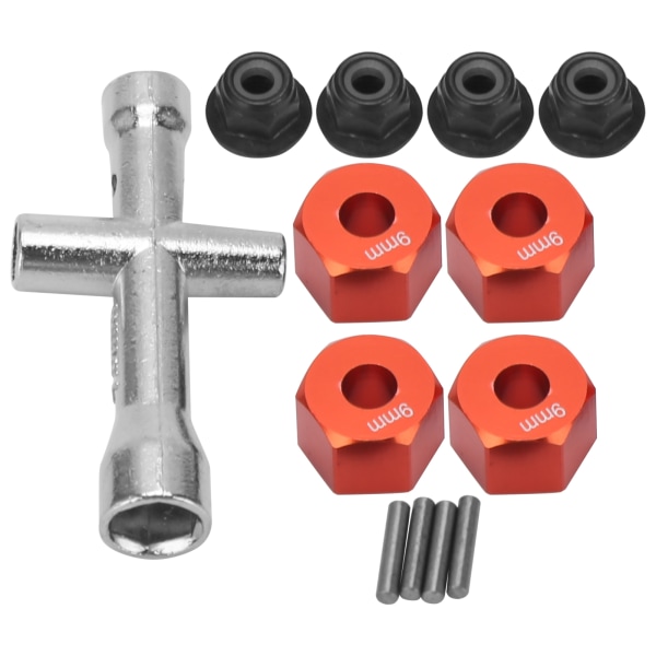 12 mm Hex-navadapter 9 mm tjock M4 Flänslåsmuttrar Set för 1/10 RC CarRed