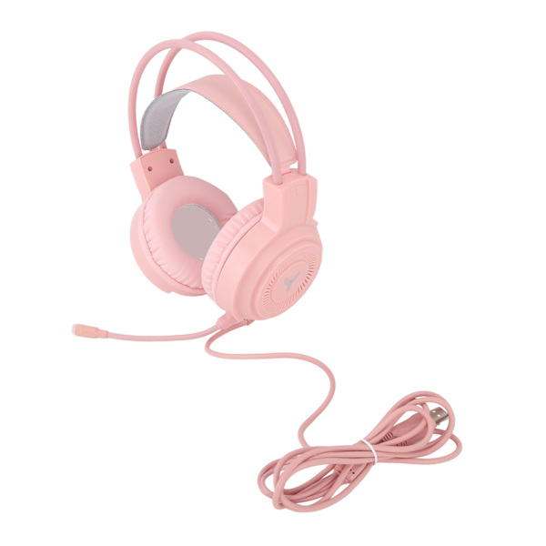 Peliheadset RGB-valaistuksella, 7.1-kanavainen tilaääni, USB- ja 3,5 mm:n kaksoisliitin, langalliset pelikuulokkeet PC-konsolille, kannettavalle tietokoneelle, vaaleanpunainen