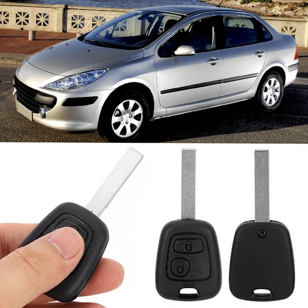 2-knapps bilnyckelfodral fjärrkontroll nyckelskal med spår utbytesdel passande för Peugeot 307
