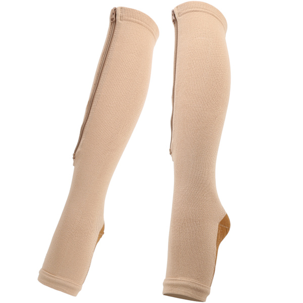 1 par dragkedja Midcalf Längd strumpa kompressionsstrumpor Slim Leggings Stretch strumpor öppen tå (dragkedja strumpor (hudfärg brons botten) XXL)