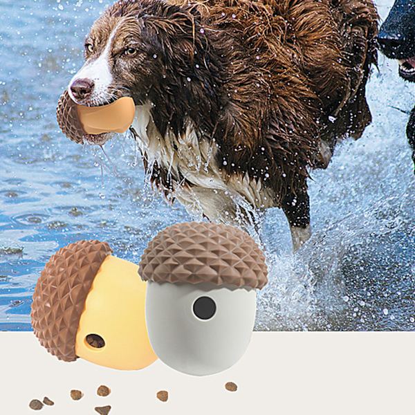 Pet Food Dispenser Legetøj Bidresistent Interaktiv Langsom Fodring Silikon Pet Godbid Puslespil Bold til Hund Grå med Gul