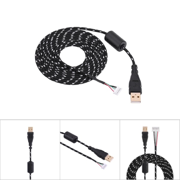 Universal Mouse Cable Braided Line Wire Erstatning for Microsoft eller Logitech Line 1 Black+White