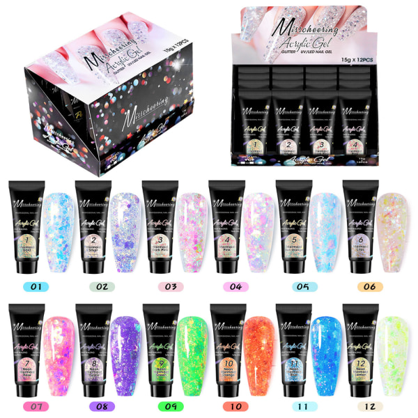 12 färger snabbförlängning lim paljetter set nail art fototerapi kristall förlängningslim fototerapi förlängningslim A7