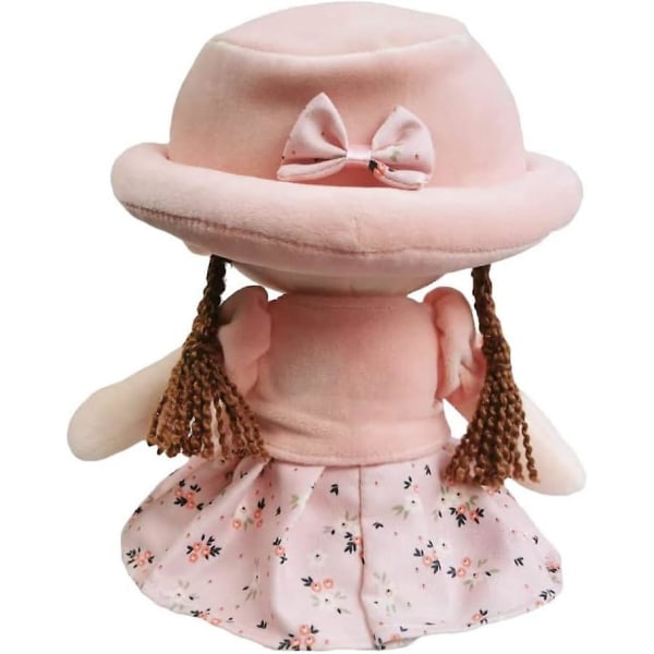 Søt rosa 35 cm plysj baby jentedukke - avtagbar kjole og hatt