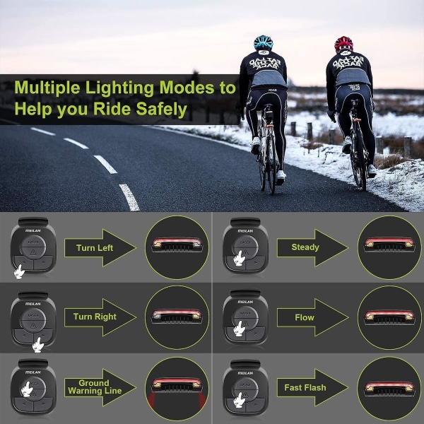 Trådløs fjernbetjening cykelbaglys med automatiske blinklys, bremselys, USB genopladelig cykelsikkerhedsadvarselslys