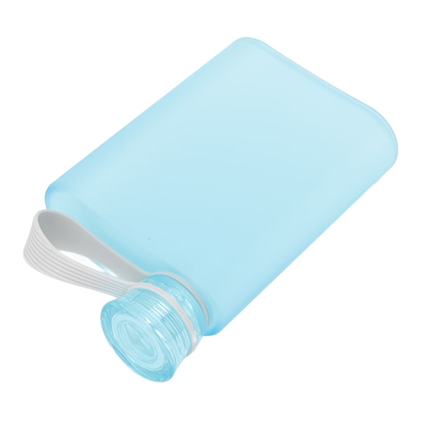 Platt vattenflaska plast läcksäker transparent fyrkantig bärbar pappersvattenflaska 380ml blå