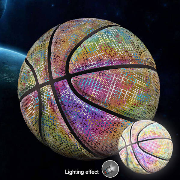 Storlek 7 Reflekterande Holografisk Basketboll för Nattspel Lysande Basketboll i Mörkret Basketboll Presenter Leksaker för Vuxna Barn