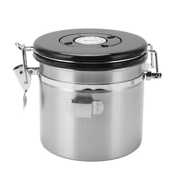 Kaffebeholder i rustfrit stål med lufttæt beholder til kaffe med 30 ml ske, datosporing, kaffekande til opbevaring af 1,2 l, rustfrit stål