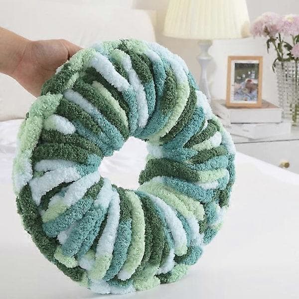 Super chunky garn til hækling - 8-pak stort blødt fluffy tie dye chenille garn til håndstrik - grøn