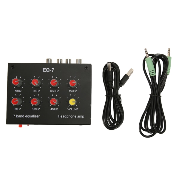 7 Band Equalizer RCA Input Output Volum Justerbar 2 Kanaler Bil Equalizer EQ Bilhodetelefonforsterker for bilbåtmotorsykkel