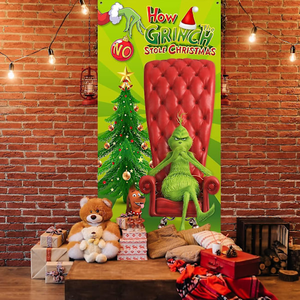 Juledekorasjoner til døren, Grinch juledekorasjoner Grinch dørdekorasjoner grønn bakgrunn