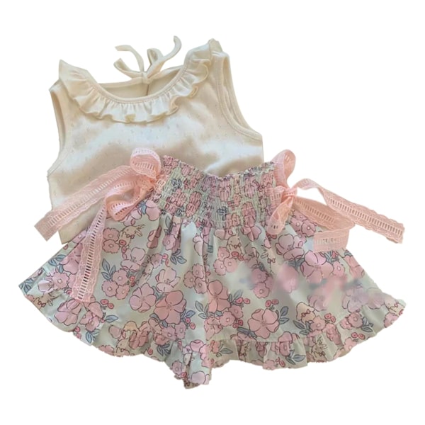 Baby Girl Princess Set Floral Pattern Sleeveless Top Skirt Shorts Sweet Elegant Newborn Set Size 110