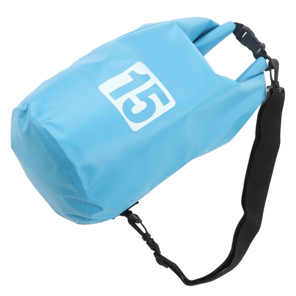 Vandtæt tør taske Bærbar sammenfoldelig PVC tør opbevaringstaske med skulderrem til svømning Rafting Camping 15L Blå