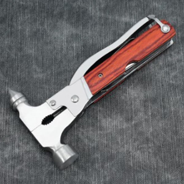 Multitool Hammer i Stål, Foldbar, Multifunktionel Campinghammer, Multitool til Udendørs Vandreture, Fiskeri, Konisk Sikkerhedshammer