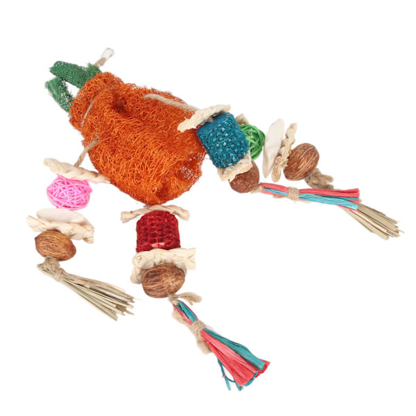 Papegojtuggleksaker för att lindra tristess, rengöra tänder, tuggfasta, säkra, hängande, färgglada, loofah, majs, fågel leksak