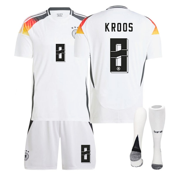Sæson 24-25 Tyskland hjemme hvid nr 8 kroos fodboldtema trøjesæt indeholder børne- og voksenstørrelser No. 8 kroos XL(180-190CM)
