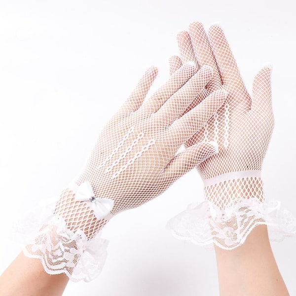 Vintage blommiga spetshandskar - Eleganta vita korta handskar - Perfekt för kvällsfester, bröllop och tekalas - Set med 2 par