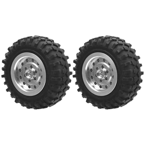 55 mm/2,2 tum RC lastbilsdäck med skruv Aluminiumlegering Gummi Antisladd för WPL D12 1/10(Silver S)