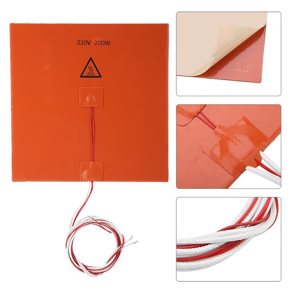 3D Printer Tilbehør Silikone Varm Opvarmet Seng Varmeplade (220V 200W 200*200mm)
