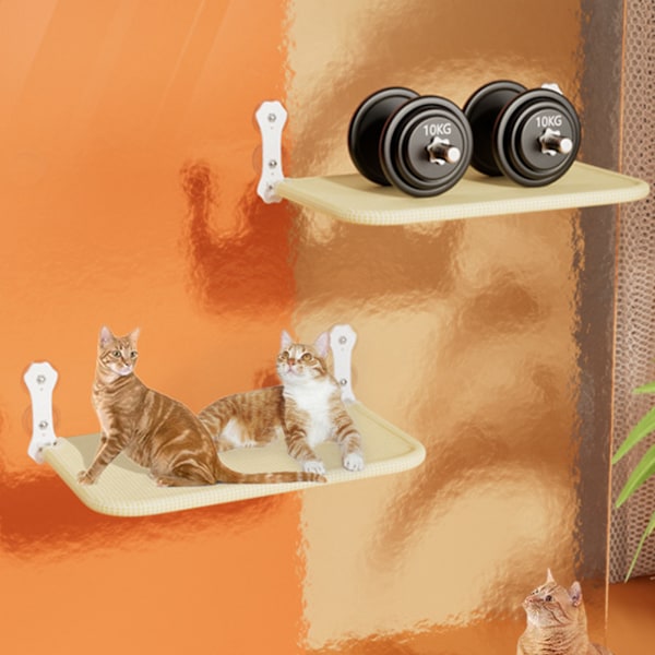 Fällbar Kattfönsterhängmatta Metallram Sladdlös Fällbar Kattfönsterperch Kattbädd med 4 Starka Sugkoppar Khaki, Klo