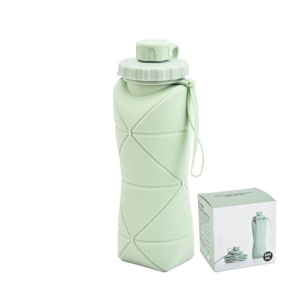 Sammenleggbar vannflaske 600 ml matkvalitets silikon med bred munn sikker barnevannflaske for campingreiser Sport Grønn