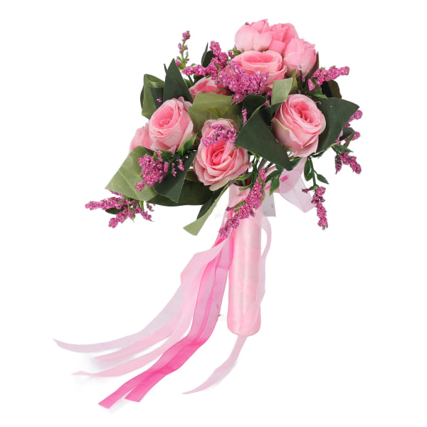 Wedding Bouquet Simulation Artificial Rose Lifelike Green Leaves Modern Elegant Rose for Wedding Church Home Decor Pink