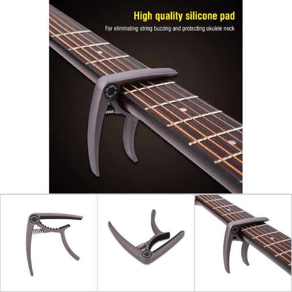 Enkelhånds Quick Change Metal Guitar Capo Clamp for folkeakustiske gitarer mørkebrun