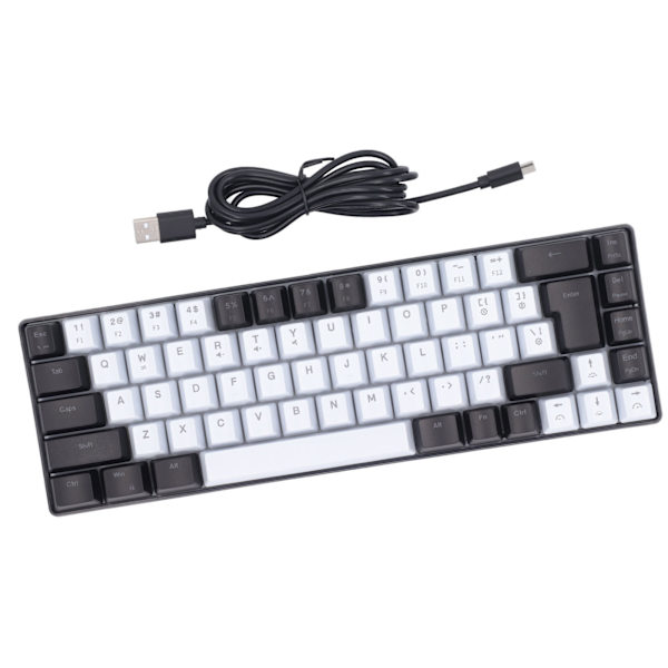 Membran Gaming Keyboard 68 Taster RGB Bakgrunnsbelyst Ergonomisk USB-grensesnitt Datatastatur for Win System Office Family Svart Hvit