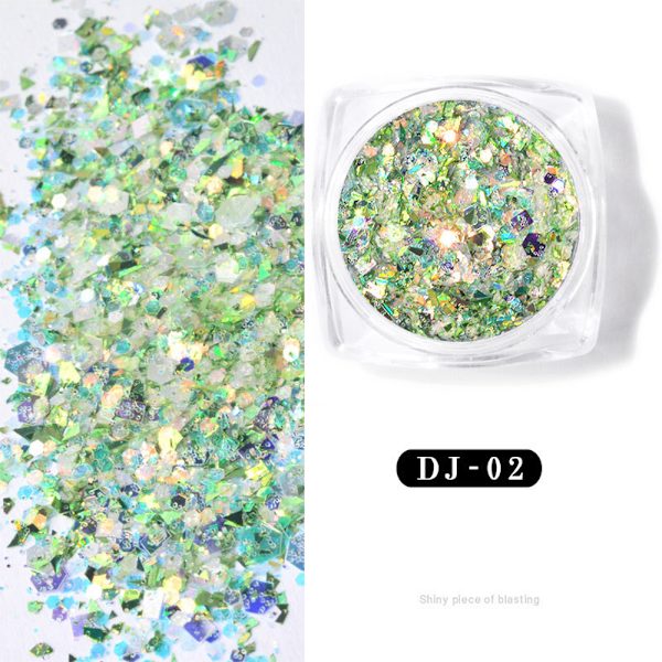 Glitter kynsien koristelu - viisikärkinen tähti ja epäsäännölliset paljetit kynsi taide DJ02