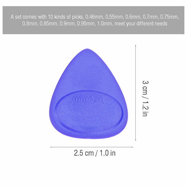 10 st gitarrplockhållare Plektrum musikinstrumenttillbehör (0,46 mm-1 mm tjocklek) (blå)