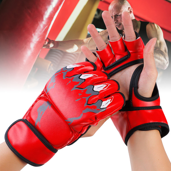 Boksehandsker med halvfinger Boksesæk Åben håndflader Kickboxing Sparringhandsker til mænd Kvinder Boksning Træning Rød
