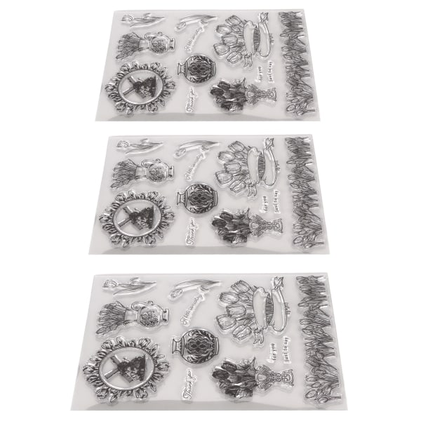 3 stk klart stempel Unik design Resirkulerbare transparente pregingstempler for DIY Scrapbook Crafts