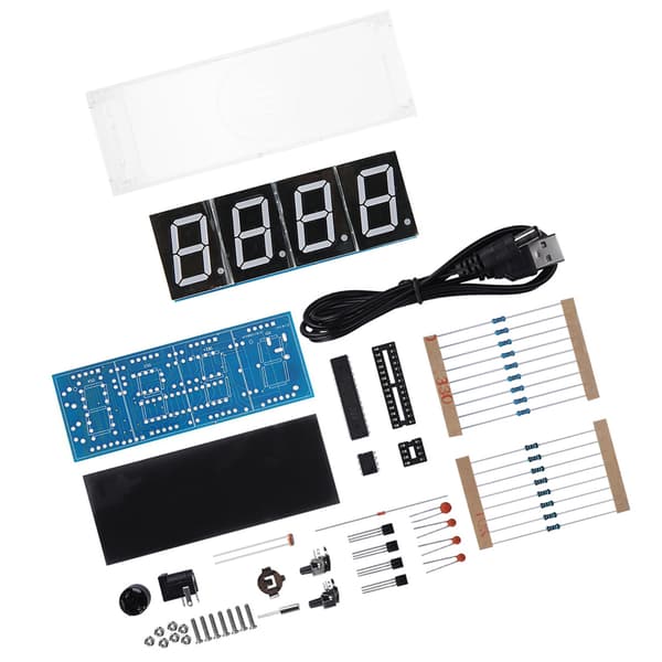 4-siffrig DIY Digital LED Klocka Kit Auto Visning Tid Temperatur Elektronisk DIY Kit Klocka - Vit