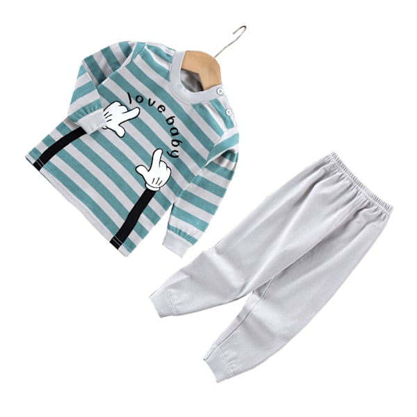 Barn Pyjamas Rund Hals Långärmad Mjuk Andningsbar Söt Bomull Barn Sovkläder Set för Pojkar Flickor 90cm/35.4in