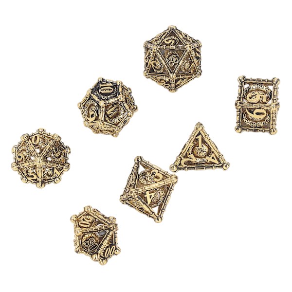 7-delad polyhedral tärningssats ihålig snidning drakar mönster koppar brädspel tärningssats för rollspel