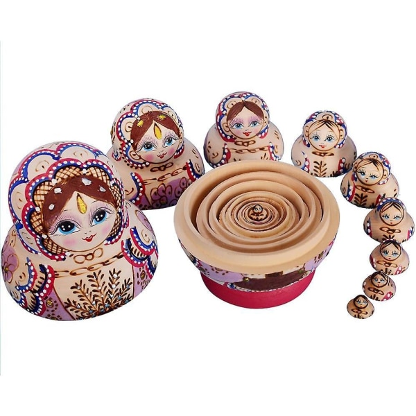 Håndlagde russiske matryoshka hekkende dukker (sett med 10)