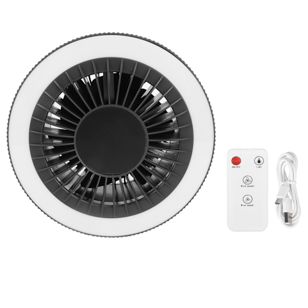 Remote Control Fan USB Charging LED Night Light 3 Speed Battery Powered Bracket Fan for Indoor Outdoor Gray