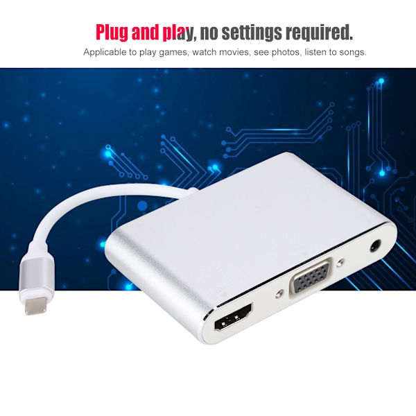 Lightning till HDMI+VGA+Audio HUB Adapter Converter för iPhone5/5S 6/6S 6plus 6splus 7/ipad4/ipad