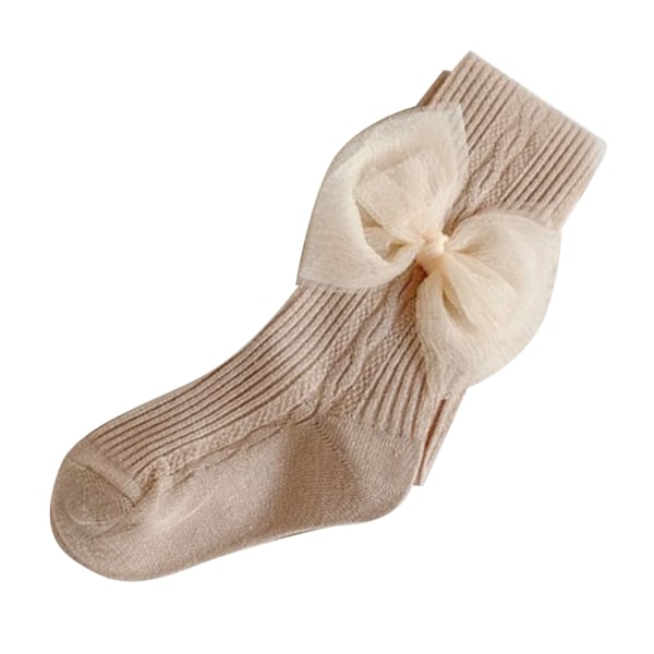 Babyflicka Strumpbyxor Söta Rosett Dekoration Randig Kammat Bomull Baby Leggings Strumpor för Vår Höst Khaki XS (Rekommenderad Höjd 65 till 75cm)